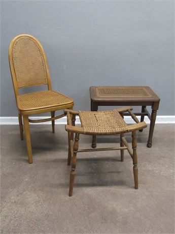 3 Piece Cane and Wicker Furniture Lot