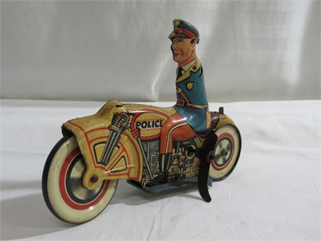 Vintage Unique Art Tin Litho Wind-up Police Motorcycle Cop