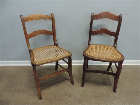 Pair of Vintage Cane Seat Ladder Back Chairs