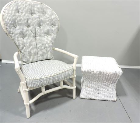Patio / Sunroom Bamboo Style Wing Back Chair / Table
