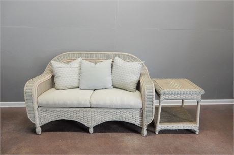 Outdoor Wicker Patio Sofa and Side Table Set