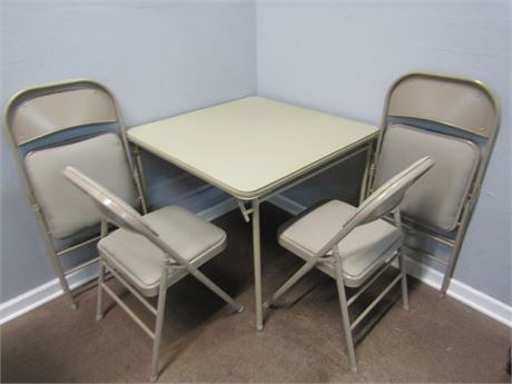 Vintage Folding Table with 4 Thick Cushion Chairs
