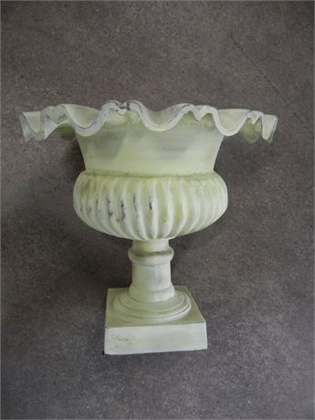 Scalloped Shaped Accent Planter, Whitewash and Green Tones