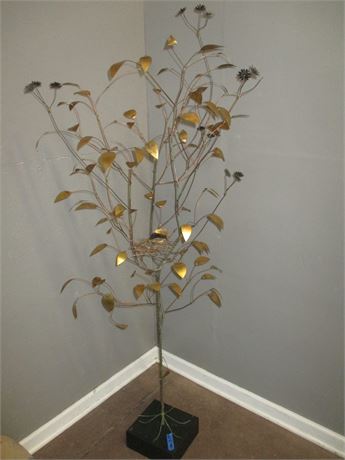 Gold Leaf Tree with Gold Bird and Nest, on Base