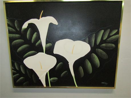 Large Original Floral Design Painting, with Simple Gold Frame