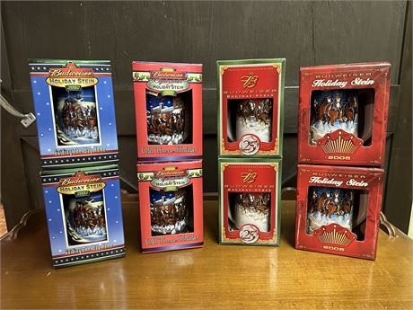 8 BUDWEISER Collector Holiday Beer Steins (2002-2005)