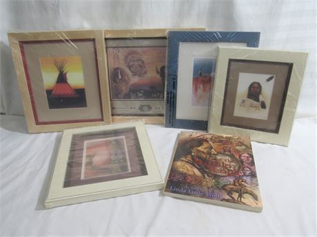 6 Piece Native American Lot - 5 Framed and Matted Artworks