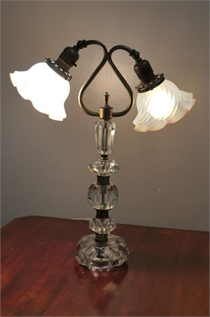 Vintage Glass Lamp with Rose Etching