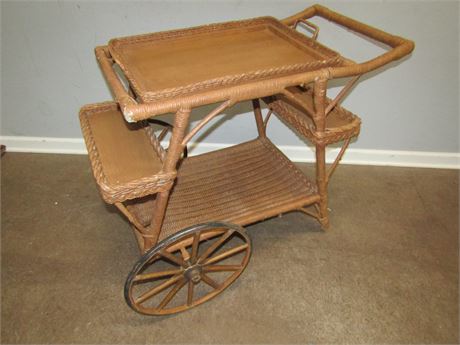 Brown Wicker Garden Cart with Removable Tray