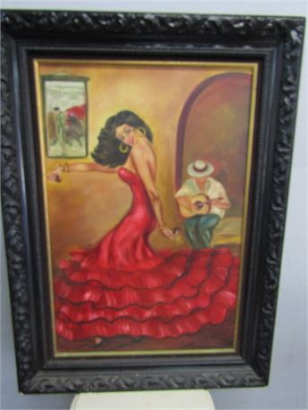 Latin Themed Oil on Canvas Painting