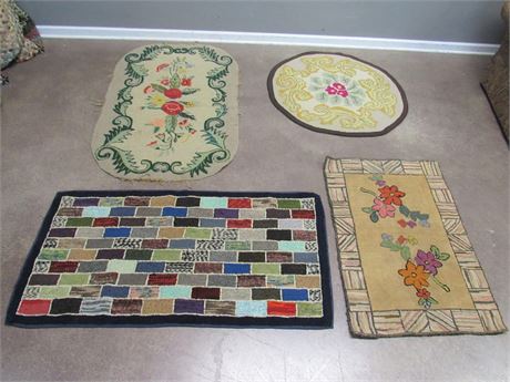 4 Antique/Vintage Hooked Rugs