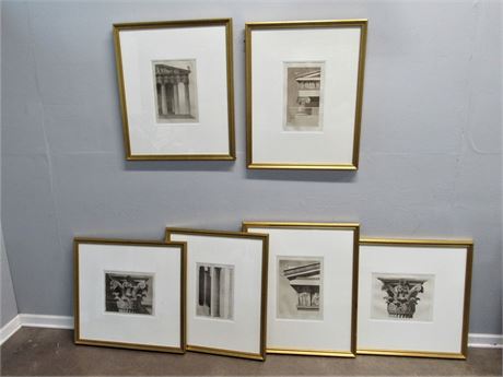 6 Framed and Double Matted Architectural Prints