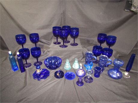 Cobalt Blue Glass Collection, Goblets, Medicine, Perfume, Vases and More