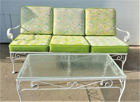 Wrought Iron Patio/Sunroom Sofa and Glass Top Coffee Table