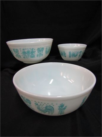 Pyrex "Butterprint" Nesting Bowls, 1960's,  #401, #403, #404