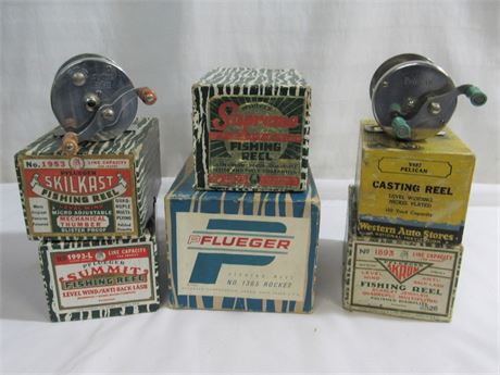 Vintage Pflueger Fishing Reels - 6 Reels & a Western Auto - 5 w/ Boxes