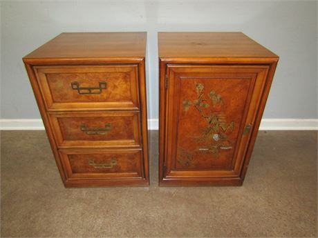 Asian Themed 3 Drawer Matching Cabinet/Chests, with Decorative Trim