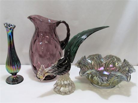 4 Piece Vintage Glass Lot - Fenton, Venetian & Iridescent