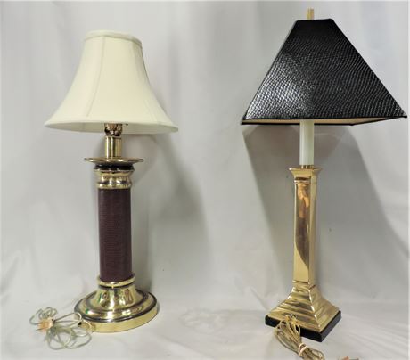 Leather Alligator Style / Brass Lamp Set