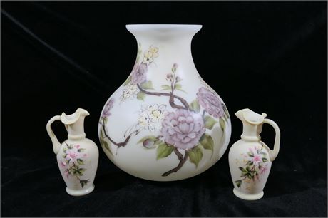 Hand Painted Floral Vase & Matching Pitchers Set