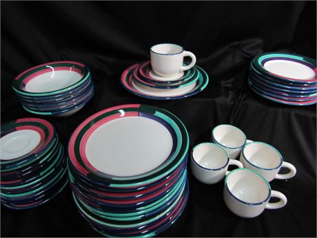 Crate & Barrel Dinnerware Plates, Italy -Saucers, and Cups with Multi-Colors