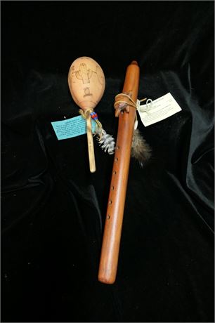 Native American Turtle Flute & Gourd Rattle