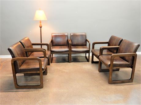 Six Office Chairs and Floor Lamp