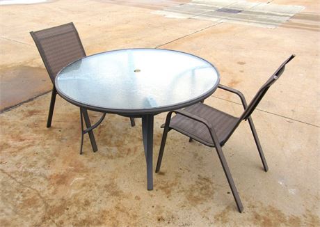 Metal Glass Top Patio Table with 2 Chairs