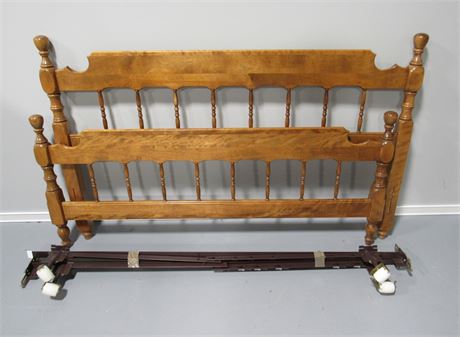 Queen Size Bed Frame with Maple Foot & Headboards and Metal Side Rails