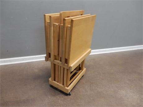 Wood TV Tray Set on Casters