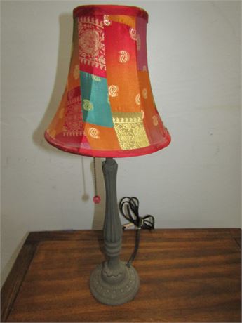 Small Metal Based Gray Table Lamp with Colorful Shade