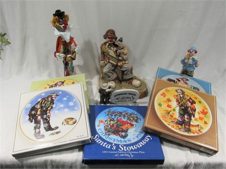 9 Piece Collectible Clown lot - including Emmett Kelly Collector Plates