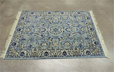 Koutroll  Area Rug with Shades of Blue and Cream Color Fringe