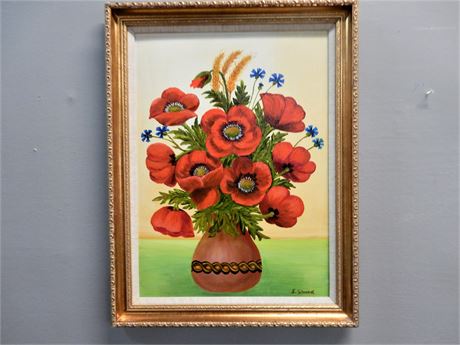 S.Shwed Signed Oil Painting Poppies in Vase
