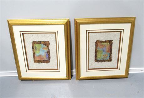2 Framed and Double Matted Signed Abstract Artworks