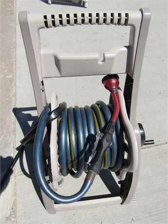 Gray Hose Rack with Hose and Watering Wand