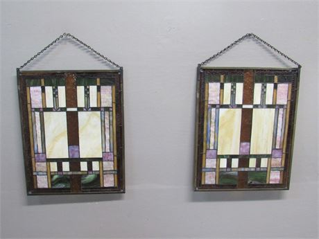 2 Mission Style Leaded Stained Glass Windows