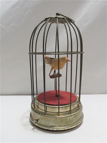 Vintage Metal Gold-Tone Musical Bird/Birdcage