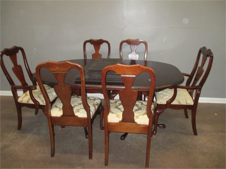 Solid Cherry Dinning Room Table and 6 Cherry Wood High Back Chairs