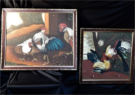 Two Original Acrylic Rooster Paintings from Cuba