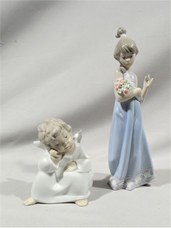 2 Lladro Figurines - Spring Token and Angel Thinking