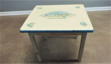 Vintage Child's Enamel Table with Original Mother Goose Artwork