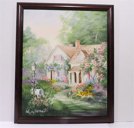 MOLLY BELBUSTI Cottage Scene Painting / Signed