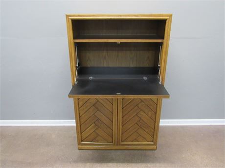 Oak Storage Cabinet with Drop-down Desk