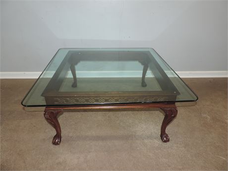 Solid Wood / Coffee Table / Beveled Glass