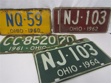 Vintage Ohio License Plate Set Collection, 4 Sets, 8 Total