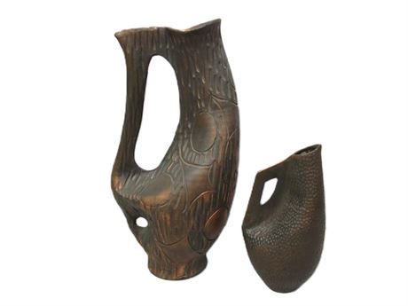 2 Decorative Pitchers - Bronze/Copper Tone Metal