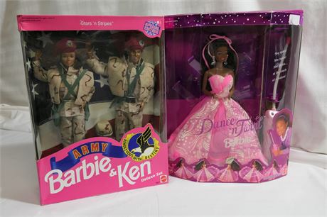 Mattel Barbie Doll / African American Pair / Dance n' Twirl / Ken Army Delux Set