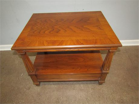 Wooden End Table with Pull-Out Shelf and Drawer