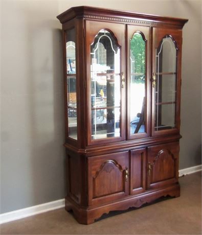 Vintage China Cabinet Wood Lighted Glass Hutch